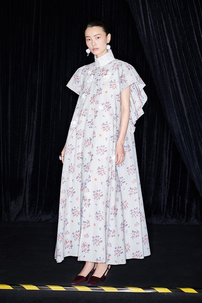 M essential Mackay designer Jinghe Printing floral nail bead puff sleeve dress - HAPPY.