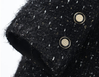 WANGXO | Luxury Tweed Shiny Texture Square Neck Waist Dress-MILA.