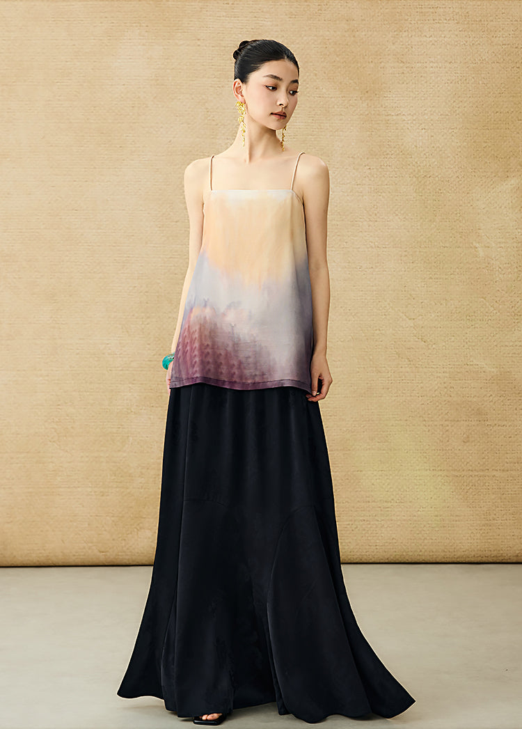 HECO Chinese Style Smudge Human Silk Camisole Cool and Breathable Seaside T - PALM.