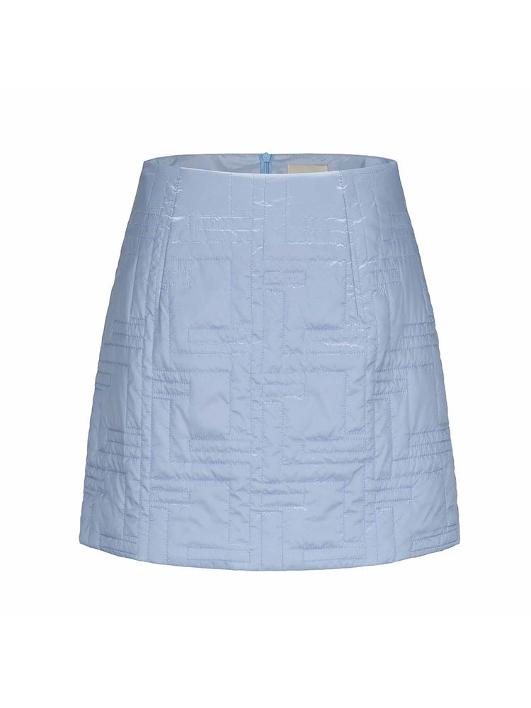 ATELIER MISS LU Fall/Winter Glacier Blue Quilted Cotton Straight Skirt - GILDA.