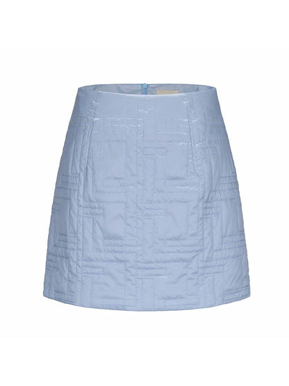 ATELIER MISS LU Fall/Winter Glacier Blue Quilted Cotton Straight Skirt - GILDA.