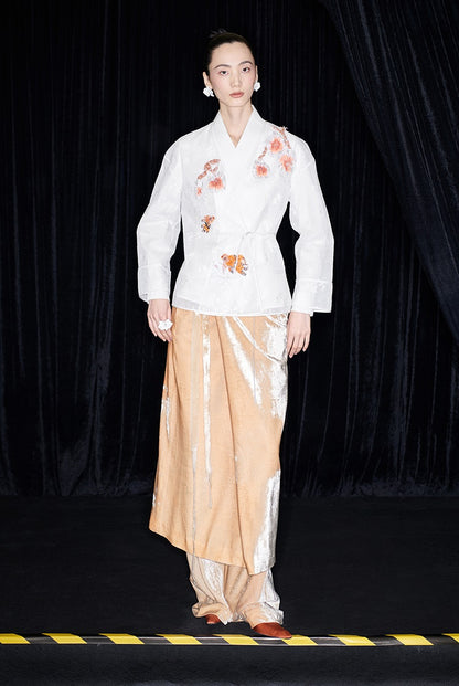 M essential Mackay designer label Quiet lace dahlia Thai lion goldfish studded Kimono Top - NICE.