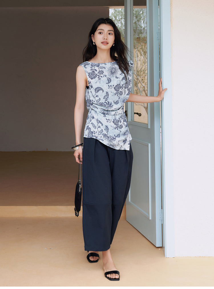 SUSHE eight-point straight banana relaxed wide-leg pants-KATY