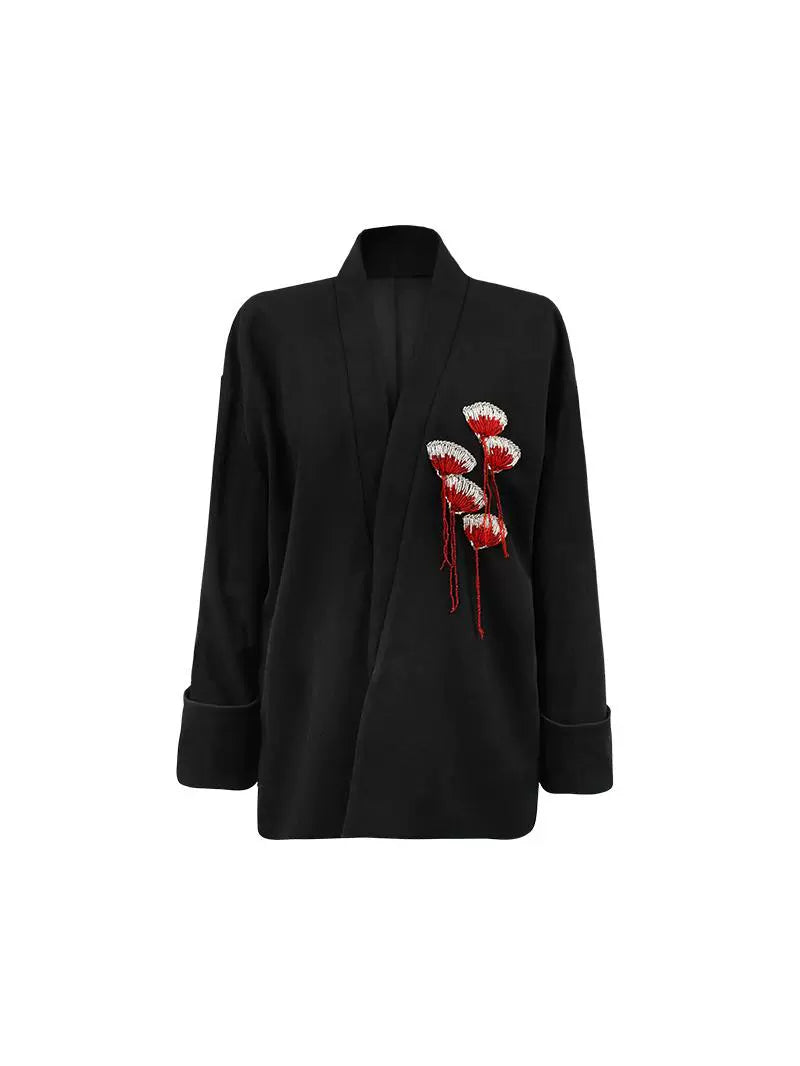 HECO Handmade Fan Bead Shoulder black white Blazer Women -sent.