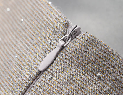 WANGXO | Silver Silk Truncated Shoulder Box Coat & Slip Dress Set -VERA.