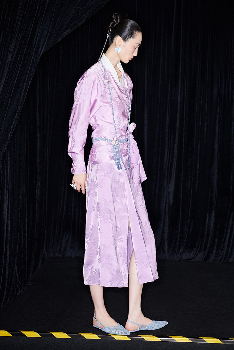 M essential Makay designer hibiscus jacquard layered placket wrap-around waist shirt - BETA.