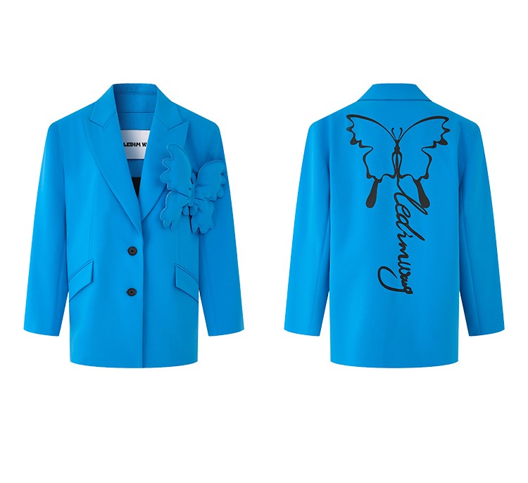 LEDIM W Blue  Super Wide Shoulder Suit jacket blazer- Butterfly
