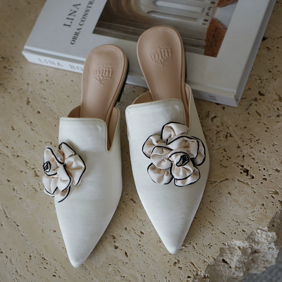 B-FEI pointed white mules lazy women's half Shoes-ASHOY.