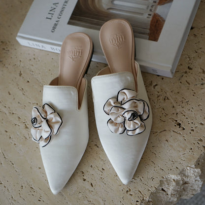 B-FEI pointed white mules lazy women's half Shoes-ASHOY.