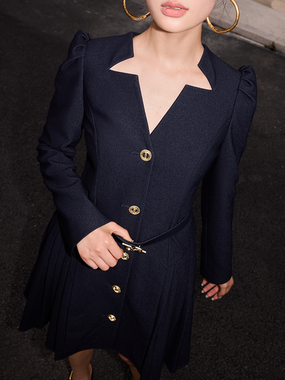 YES BY YESIR  pleated long sleeve midi denim dress  - DELILAH.