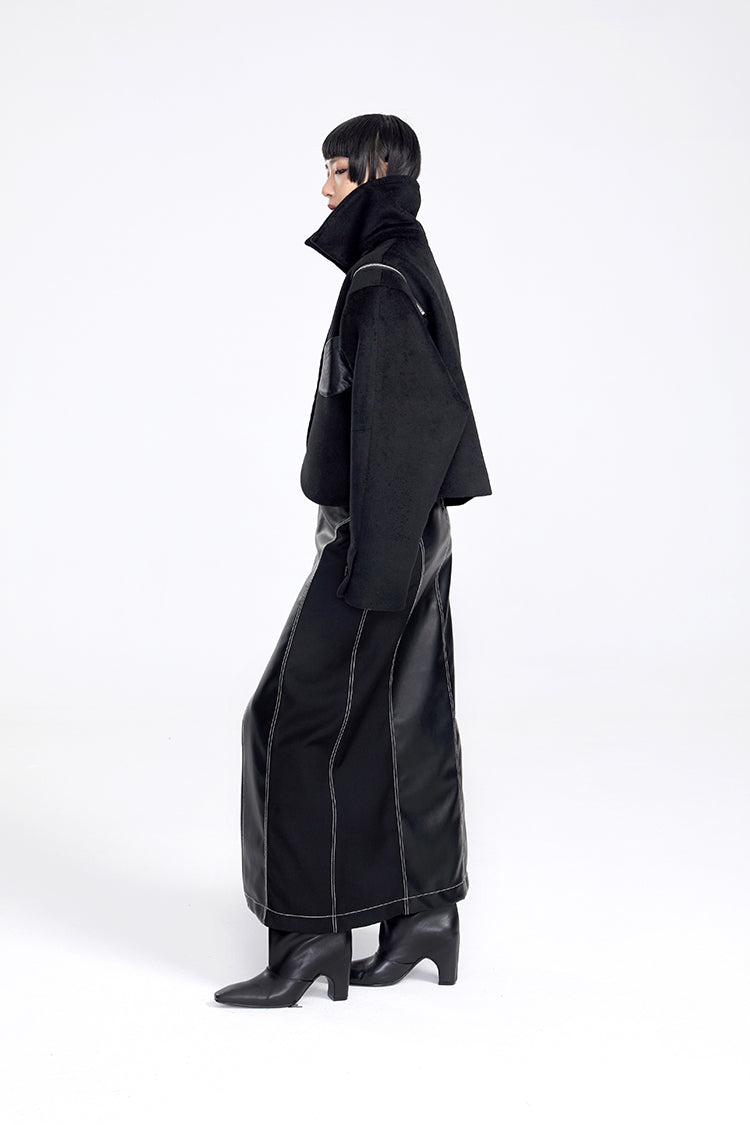 TINY IN women's black shoulder zipper cropped wool jacket- LOU