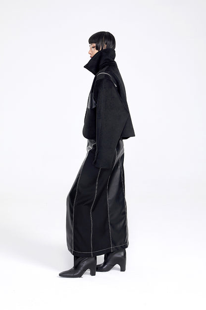 TINY IN women's black shoulder zipper cropped wool jacket- LOU