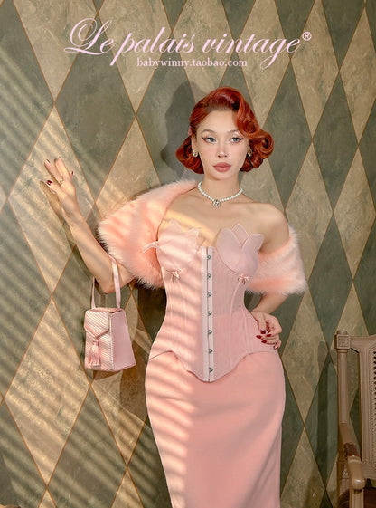 Le Palais  Peach Pie Slim Coat + Skirt Peach Pink Suit-PALM