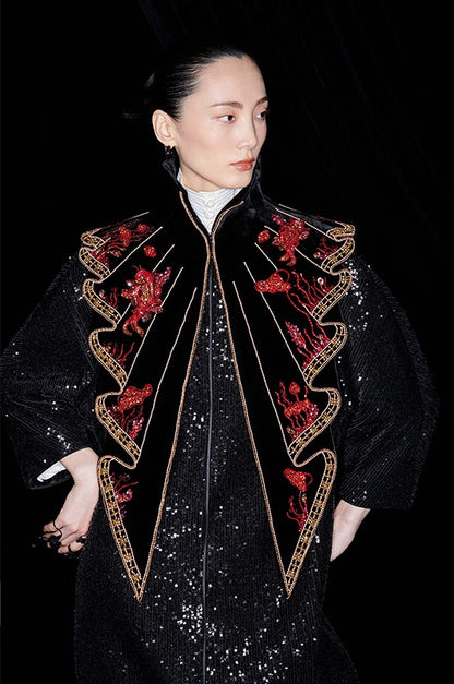 M essential Mackay designer  silk velvet two-dimensional fish algae curtain beaded collar - BEAUTY.