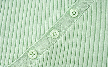 ZHUCHONGYUN stand-up collar slim diagonal placket knit top-BIBI.