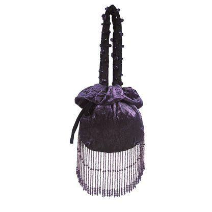 TUYUE purple silk velvet handmade beaded tassel handbag - KATY.