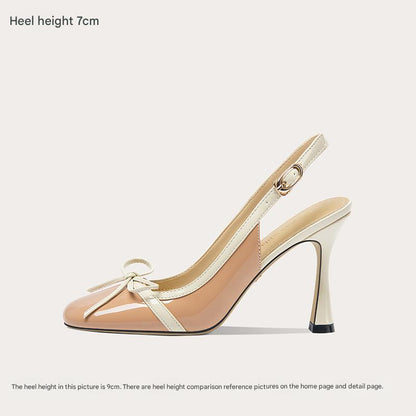 Lily Wei Nude Bow Toe Sandals Women's Glass Heels Small 313233-VIRGINIA