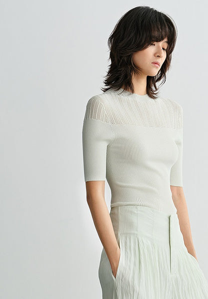 COMME MOI summer women's middle sleeve cut-out knit top - PHILIP.