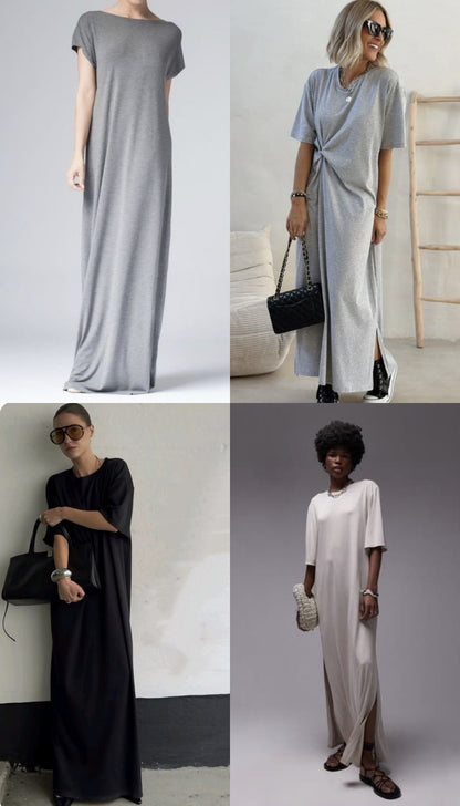 PIAOIN minimalist style nude tencel wool t-shirt skirt versatile dress -LYDIA