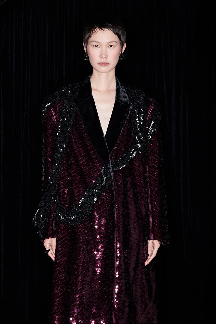 M essential Mackay designer beaded belt wide-shoulder sequins coat skirt set- Rae.