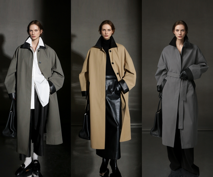 PIAOIN sheepskin stitched collar design sense trench coat women's unisex style-DEX