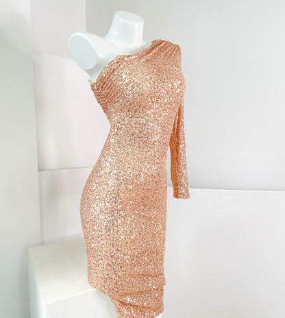 DOLLY Luxury Slant Collar Long Sleeve Sequin Slim Fit Backless Dress-IU