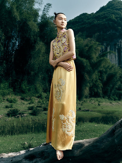 HECO Chinese Embroidery Golden Dragon Acetate Skirt - ALPHA.