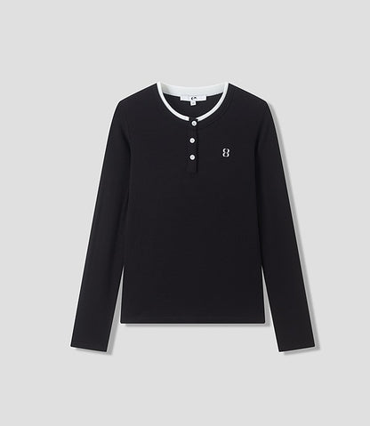 COMME MOI Lu Yan designer new women's clothing Henry collar color-blocked slim T-shirt - ENOUGH.