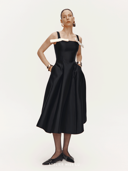 ATELIER MISS LU  Contrasting Bow Splicing Dress Long Skirt - MARTA.