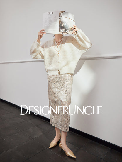 DGU "Mist Fleece" White Cardigan New Hollow Loose Lazy Style Versatile Top - ESTI .