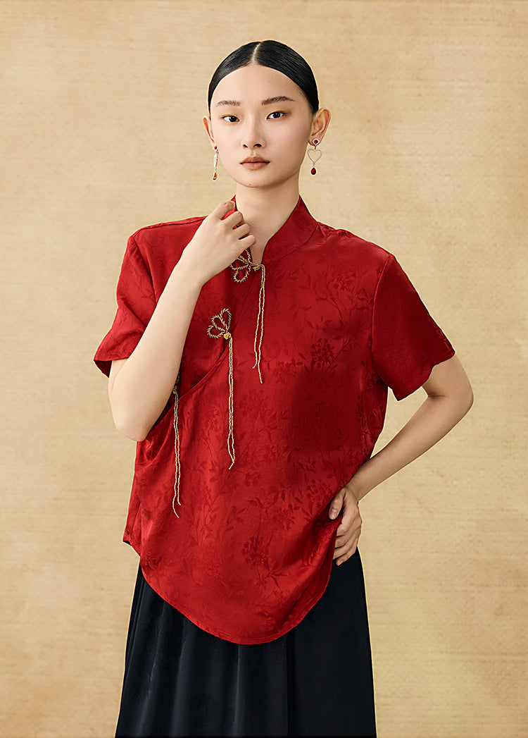 HECO Chinese Handmade Beaded Embroidery Buckle T-Shirt  - MATES .