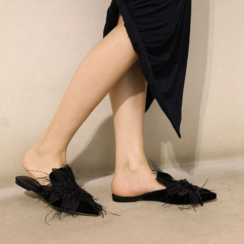 B-FEI embroidery rhinestone mules flat French sole-PSYKO.