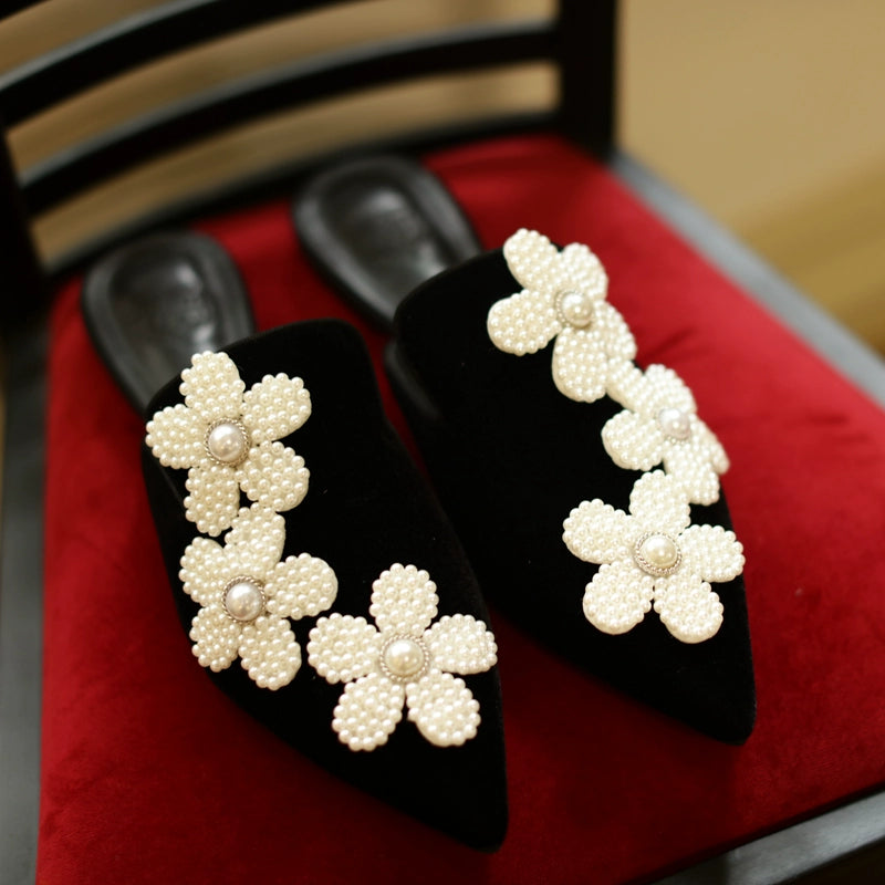 B-FEI pointed toe flower design French half-slip mules-TRENT.