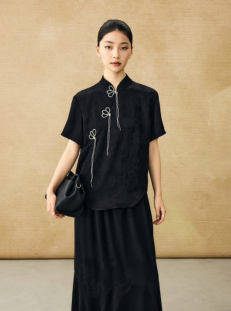 HECO Chinese Handmade Beaded Embroidery Buckle T-Shirt  - MATES .