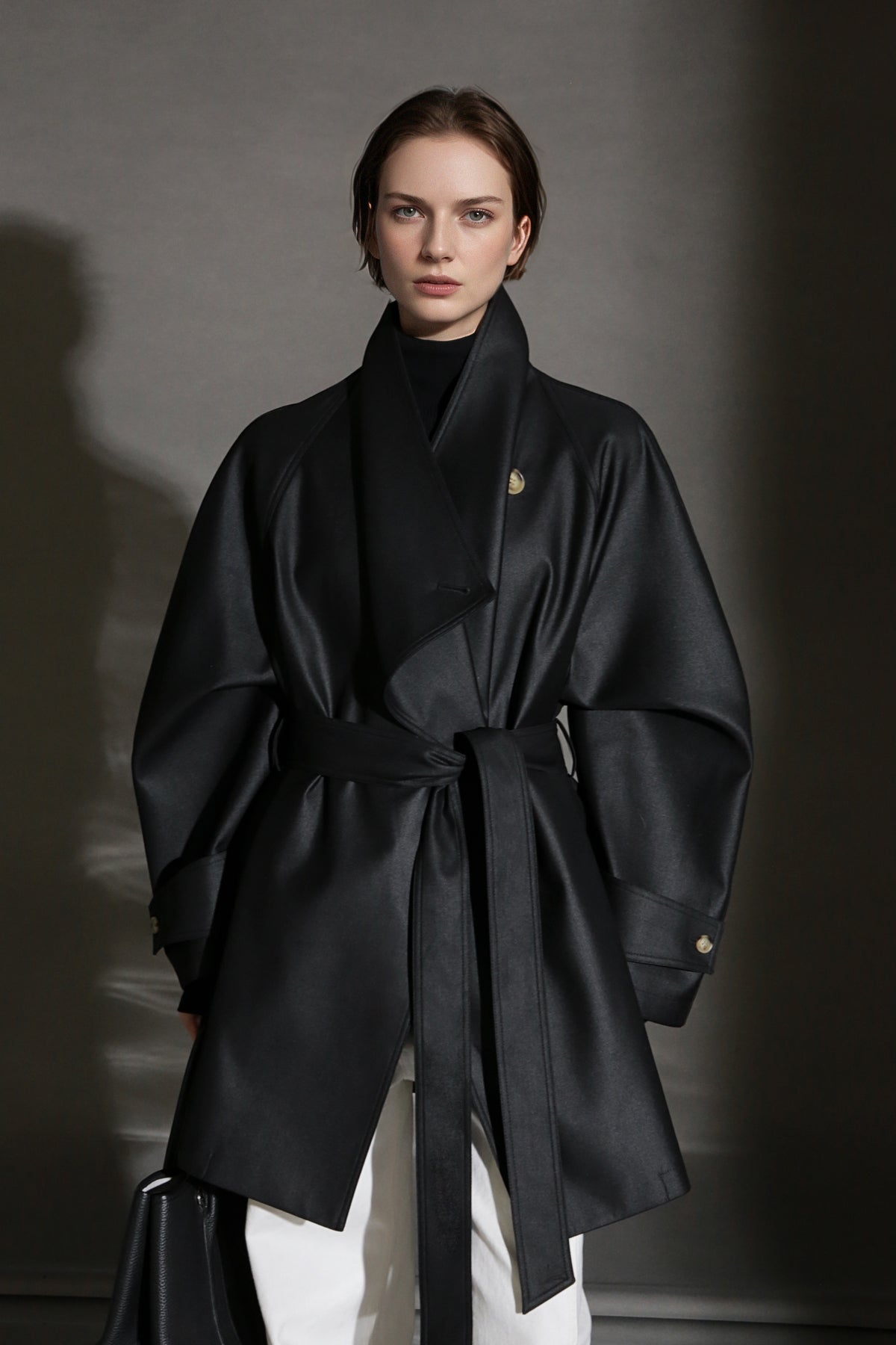 PIAOIN Silhouette design short windbreaker women's luxury jacket commuter-JEAN