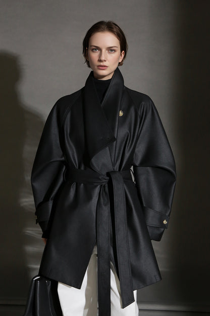 PIAOIN Silhouette design short windbreaker women's luxury jacket commuter-JEAN