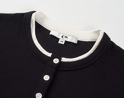 COMME MOI Lu Yan designer new women's clothing Henry collar color-blocked slim T-shirt - ENOUGH.