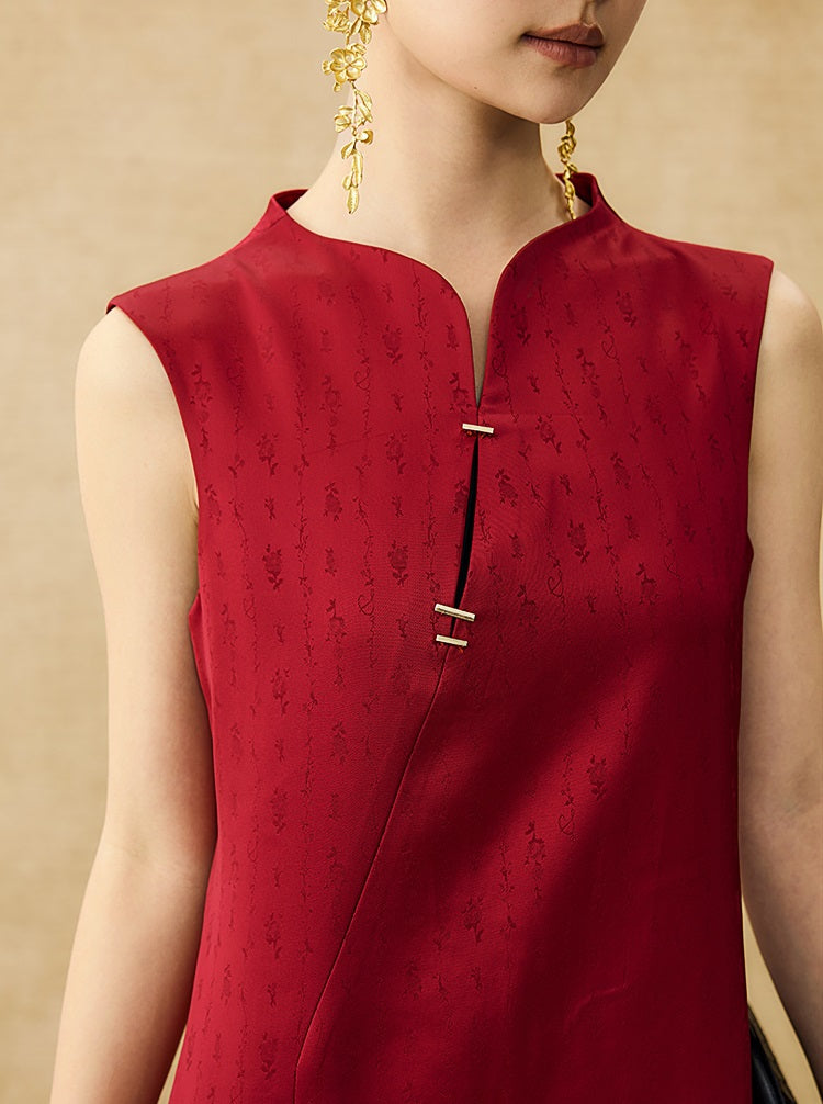 HECO Chinese Acetate Sleeveless Slit Long Dress- BELIEVE.