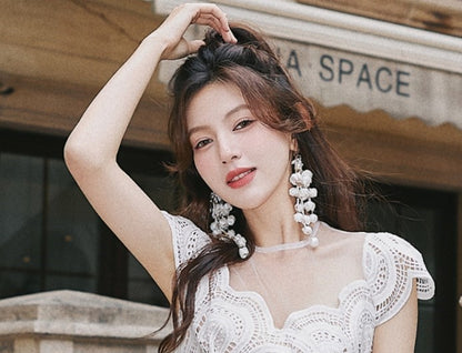 DOLLY Luxury Palace Style Flower Bud Tassel Chic Earrings-DALAL