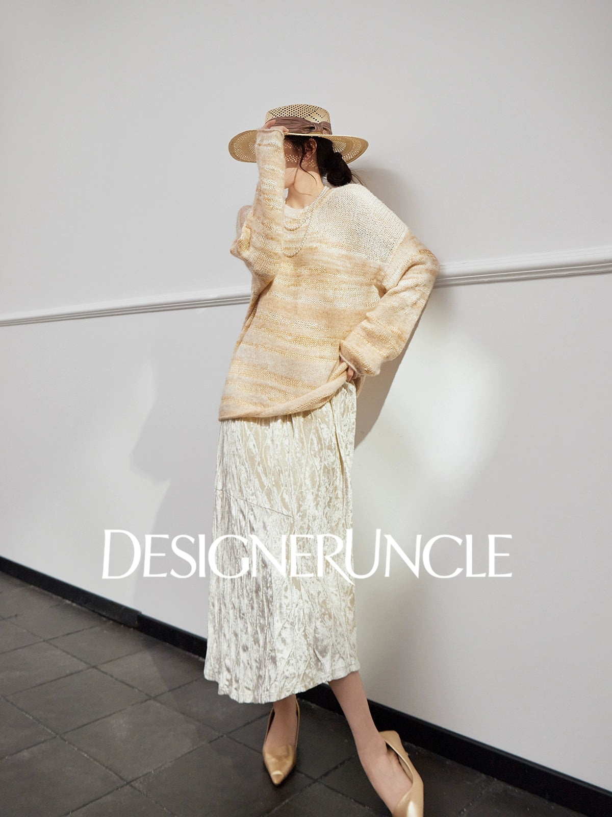 DGU|Orange and yellow sweater women's new soft waxy crew neck loose lazy design knitted top - BASE.