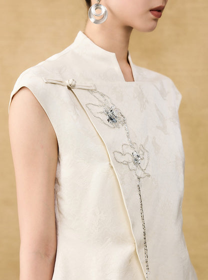 HECO Chinese style asymmetrical hand-embroidered vest top - FORD.