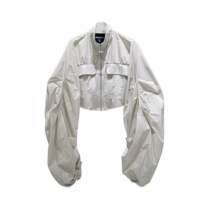 ANNAKIKI Futuristic herringbone shirred slim cropped jacket-KEANE