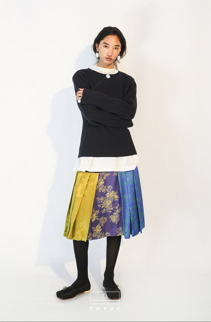 TUYUE Wool Crew Neck Shoulder Knitted Long Sleeve Top - JOYCE.