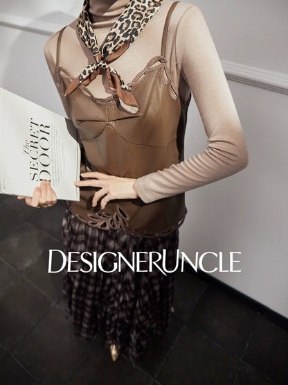 DGU "Wind Hidden Woman" maroon suspender layered slimming layered top - LAYE.