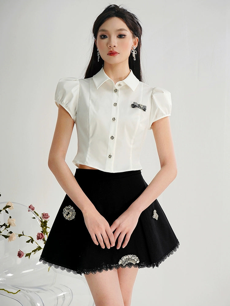 CHECOCRE Elegant Black Versatile Nail Diamond High Waist Thin Pleated Skirt - SONIA
