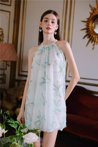 Wardrobes by Chen Mint Green Halter Flower Embroidered Loose  dollDress-Louis