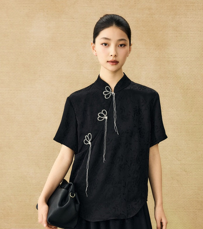 HECO Chinese Handmade Beaded Embroidery Buckle T-Shirt  - MATES .