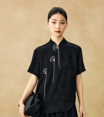 HECO Chinese Handmade Beaded Embroidery Buckle T-Shirt  - MATES .