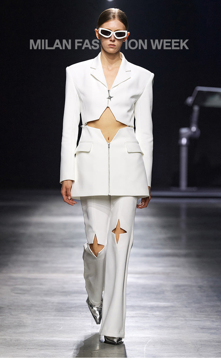 ANNAKIKI  hollow star-shaped patchwork blazer -SANNY.