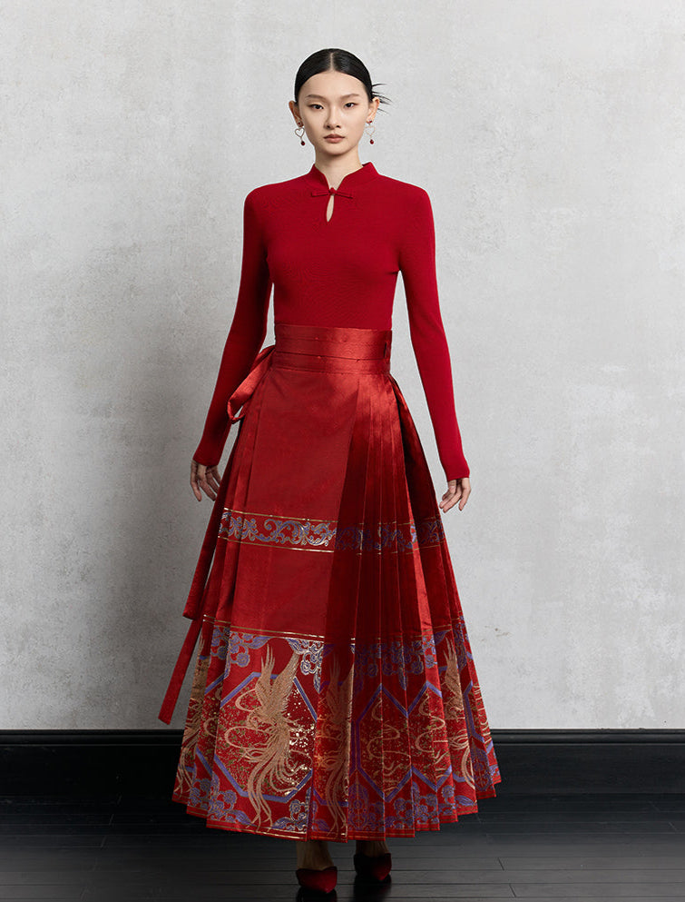 HECO Plain Worsted Wool Cheongsam Collar Buckle Knitwear - close.